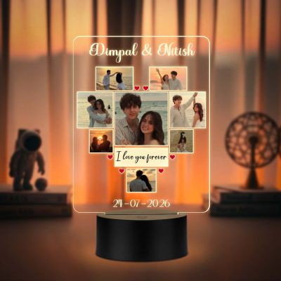 I Love You Forever Customized Photo LED Lamp for Long Distance Relationship Gifts Anniversary Romantic Gift for Soulmates Warm Glow Tabletop Decor